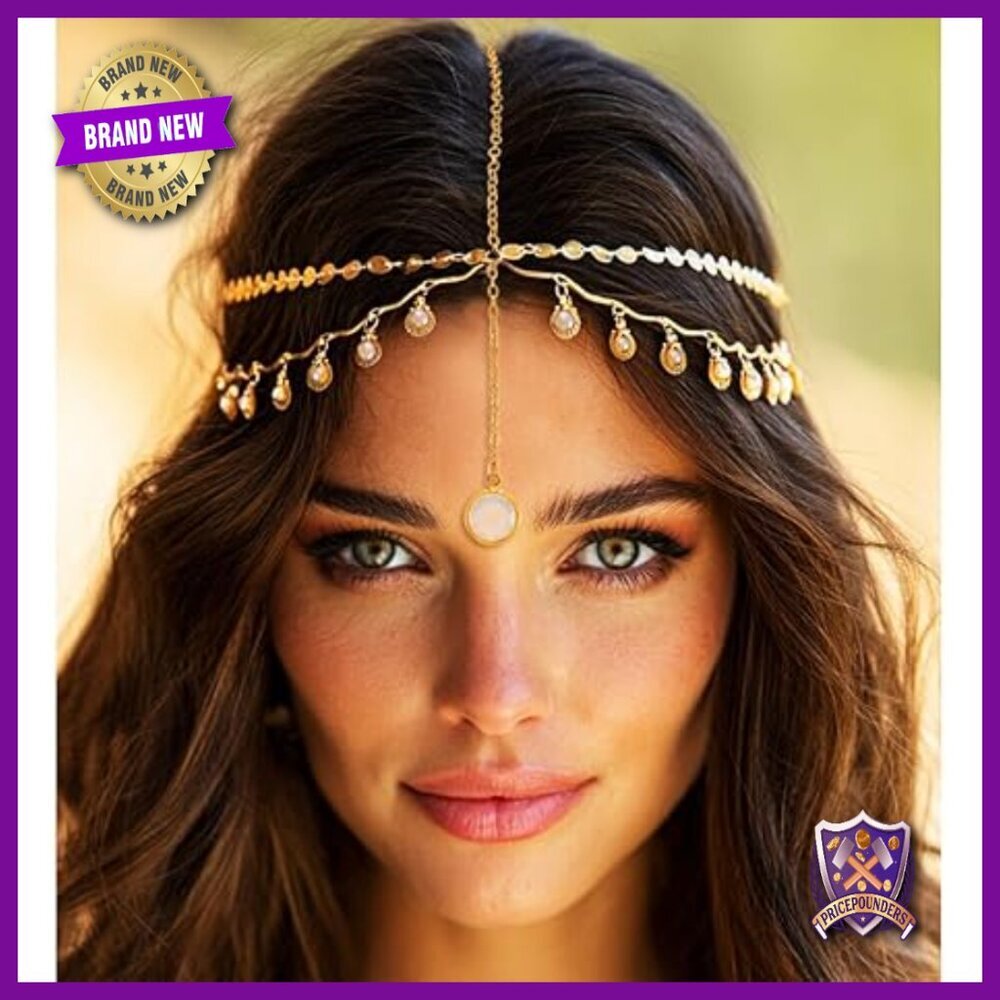 Adjustable Sequin Shell Pearl Headpiece Chain Boho Festival Costume Accessory